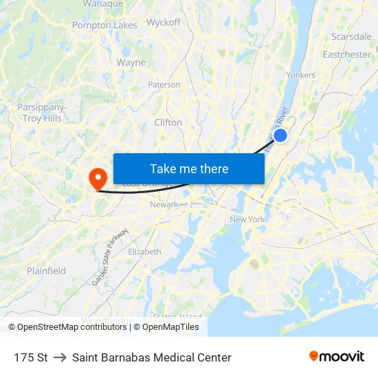 175 St to Saint Barnabas Medical Center map