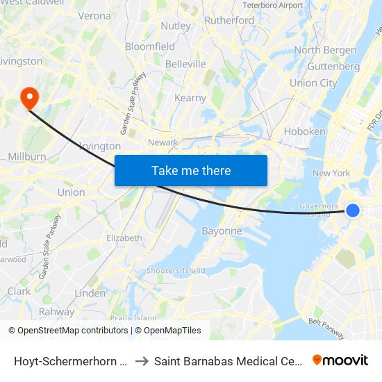 Hoyt-Schermerhorn Sts to Saint Barnabas Medical Center map