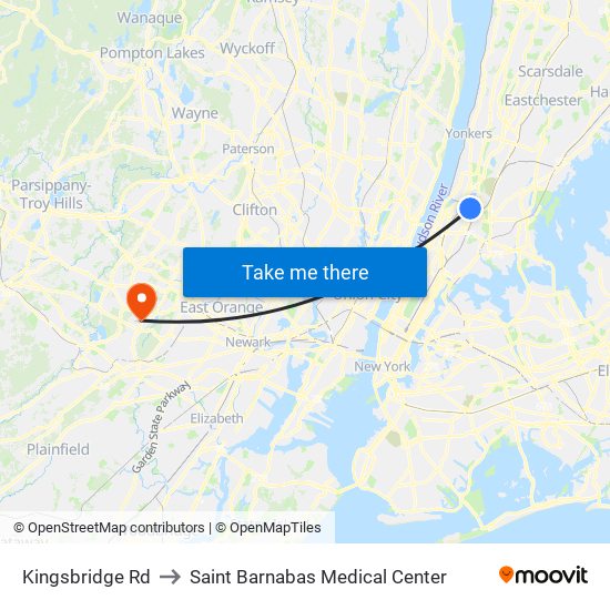 Kingsbridge Rd to Saint Barnabas Medical Center map