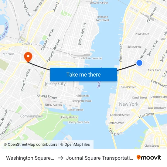 Washington Square Church to Journal Square Transportation Center map