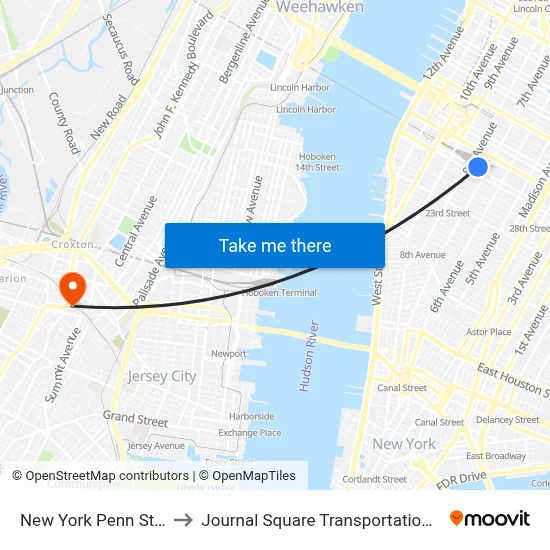 New York Penn Station to Journal Square Transportation Center map