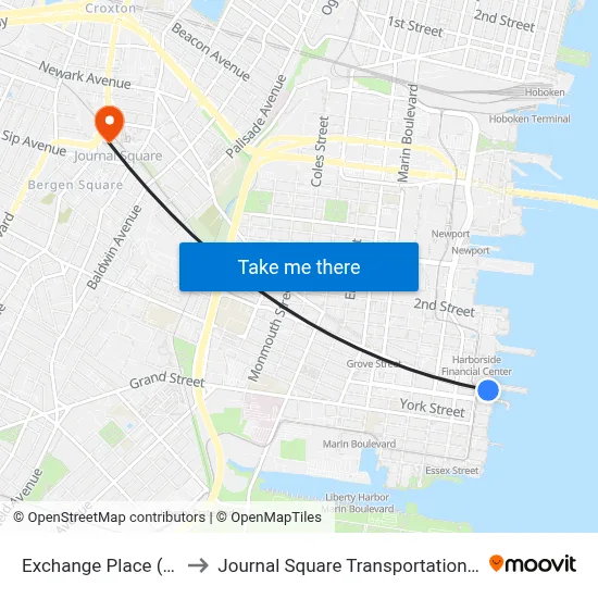 Exchange Place (Path) to Journal Square Transportation Center map