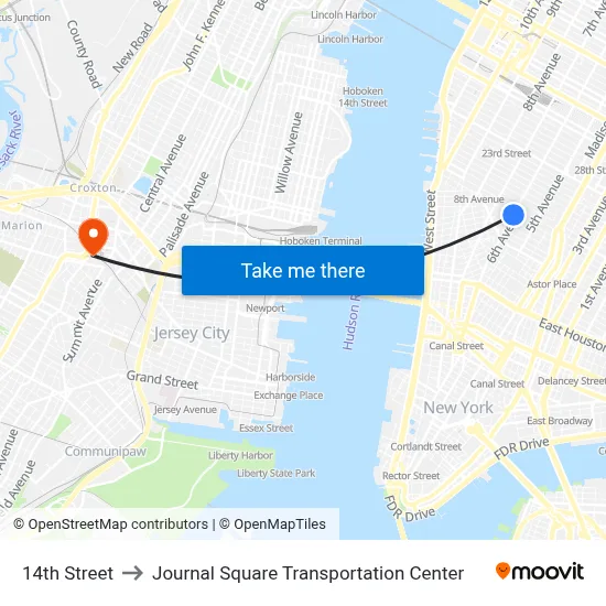 14th Street to Journal Square Transportation Center map