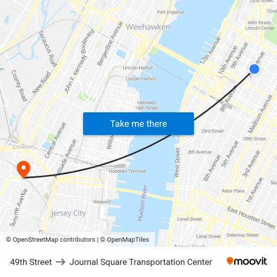 49th Street to Journal Square Transportation Center map