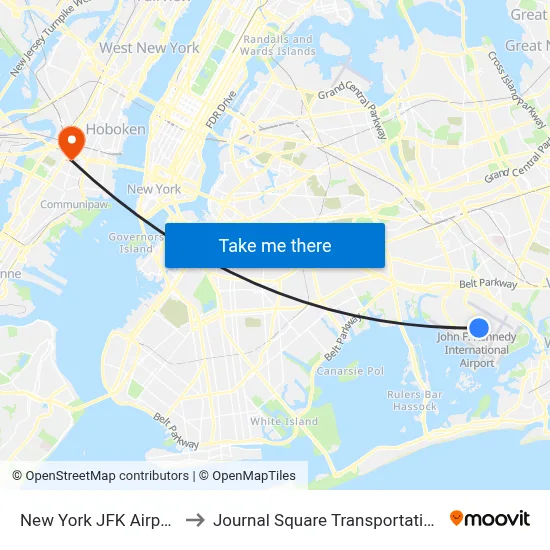New York JFK Airport JFK to Journal Square Transportation Center map