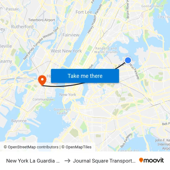 New York La Guardia Airport LGA to Journal Square Transportation Center map
