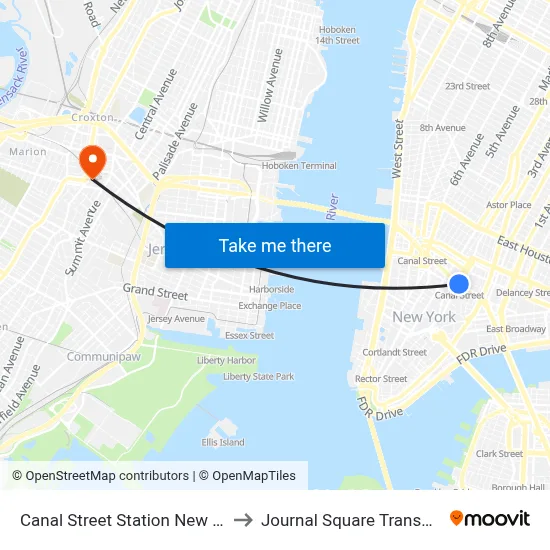 Canal Street Station New York City Subway to Journal Square Transportation Center map