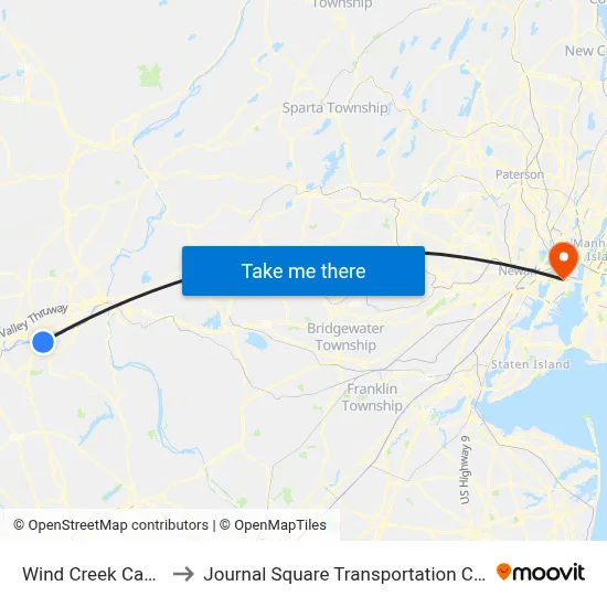 Wind Creek Casino to Journal Square Transportation Center map