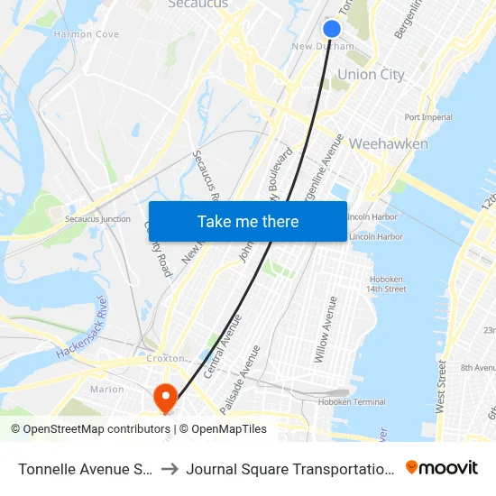 Tonnelle Avenue Station to Journal Square Transportation Center map