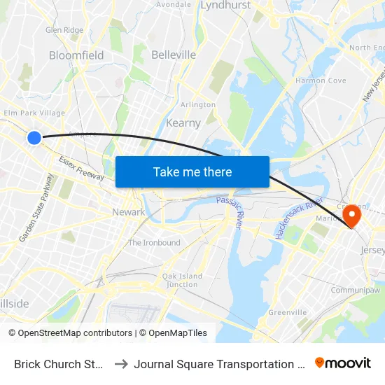 Brick Church Station to Journal Square Transportation Center map