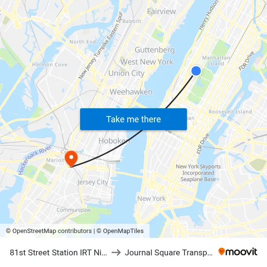 81st Street Station IRT Ninth Avenue Line to Journal Square Transportation Center map