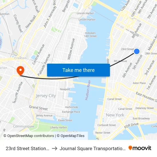 23rd Street Station PATH to Journal Square Transportation Center map