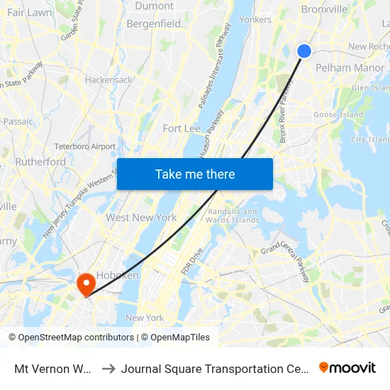 Mt Vernon West to Journal Square Transportation Center map