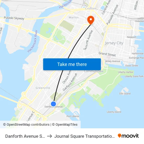 Danforth Avenue Station to Journal Square Transportation Center map