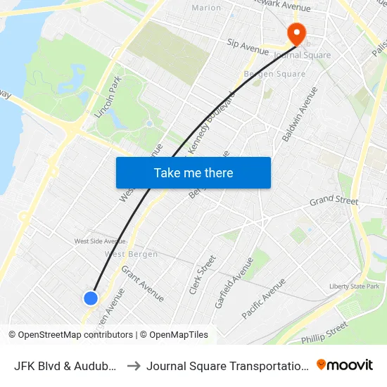 JFK Blvd & Audubon Ave to Journal Square Transportation Center map