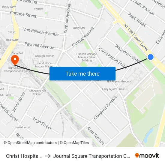 Christ Hospital IT to Journal Square Transportation Center map