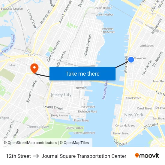 12th Street to Journal Square Transportation Center map