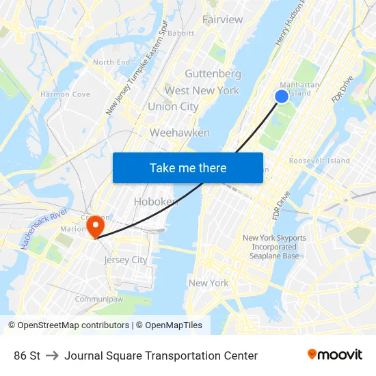 86 St to Journal Square Transportation Center map