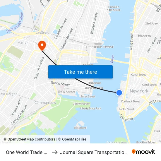 One World Trade Center to Journal Square Transportation Center map