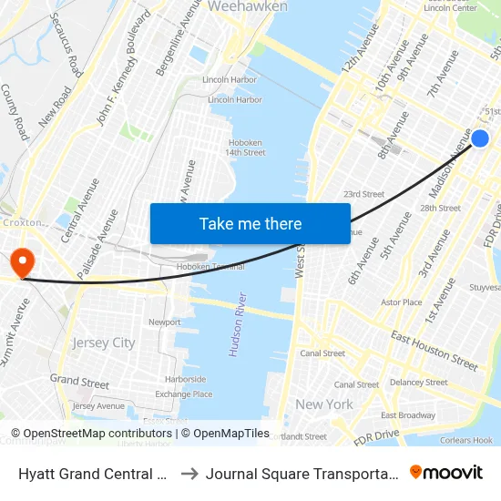 Hyatt Grand Central New York to Journal Square Transportation Center map