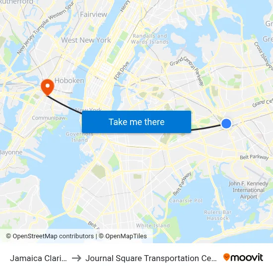 Jamaica Clarion to Journal Square Transportation Center map
