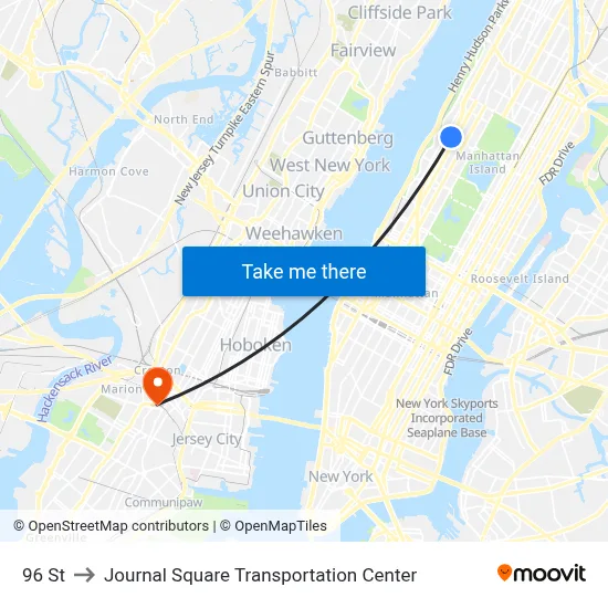 96 St to Journal Square Transportation Center map