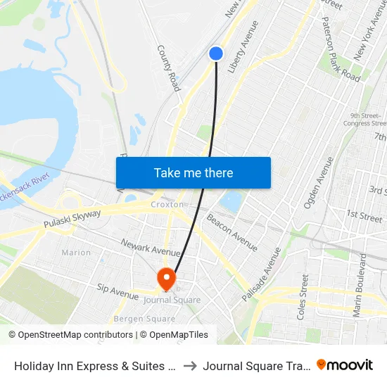 Holiday Inn Express & Suites Jersey City North - Hoboken to Journal Square Transportation Center map