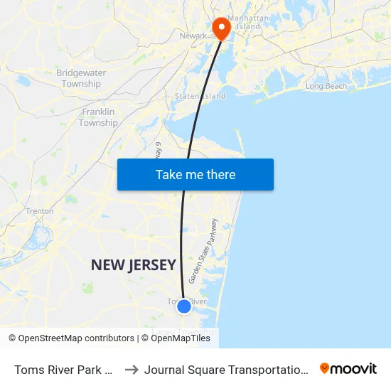 Toms River Park & Ride to Journal Square Transportation Center map