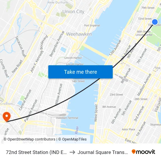 72nd Street Station (IND Eighth Avenue Line) to Journal Square Transportation Center map