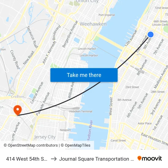 414 West 54th Street to Journal Square Transportation Center map