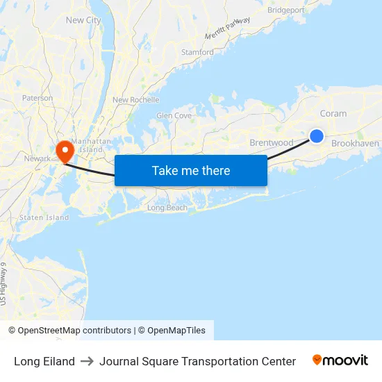 Long Eiland to Journal Square Transportation Center map