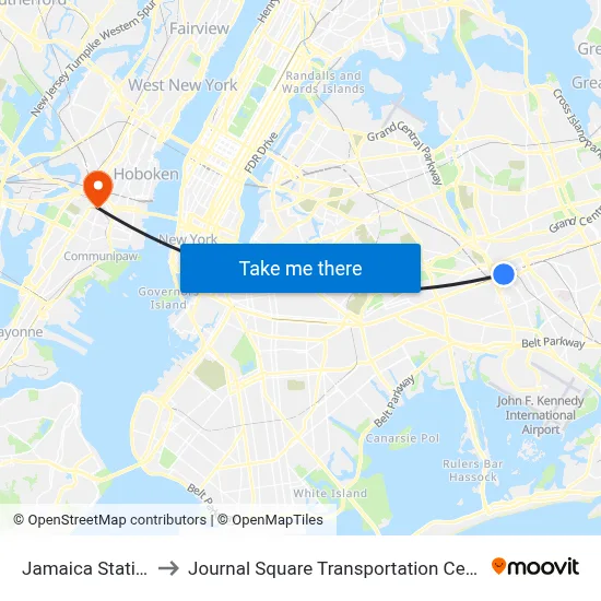 Jamaica Station to Journal Square Transportation Center map