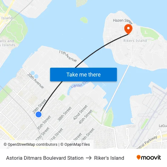 Astoria Ditmars Boulevard Station to Riker's Island map
