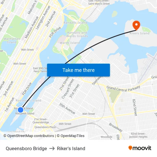 Queensboro Bridge to Riker's Island map