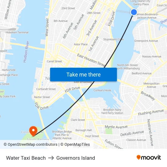 Water Taxi Beach to Governors Island map