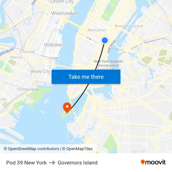 Pod 39 New York to Governors Island map
