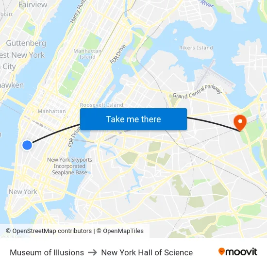 Museum of Illusions to New York Hall of Science map