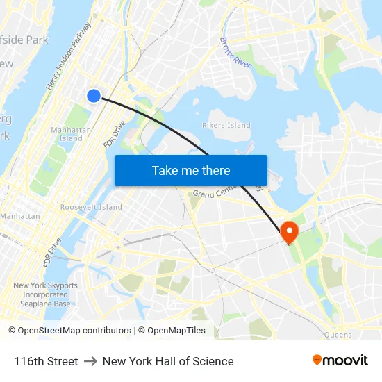 116th Street to New York Hall of Science map