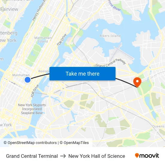 Grand Central Terminal to New York Hall of Science map