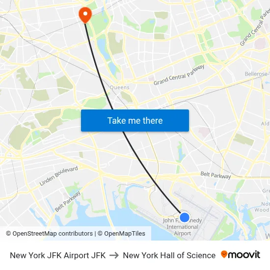 New York JFK Airport JFK to New York Hall of Science map