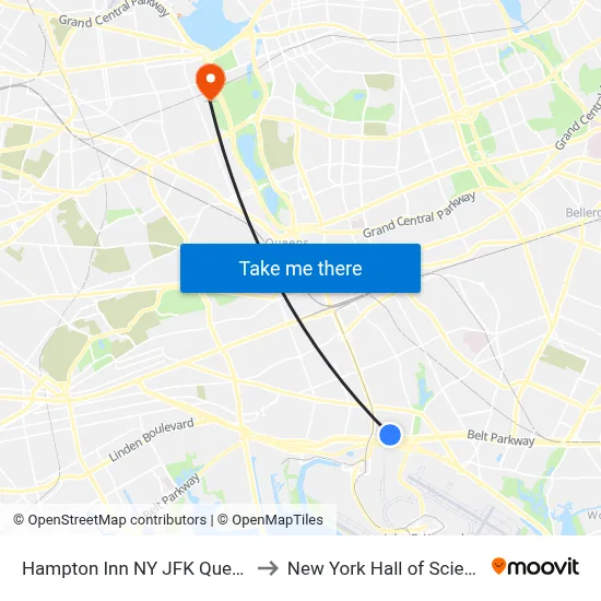 Hampton Inn NY JFK Queens to New York Hall of Science map
