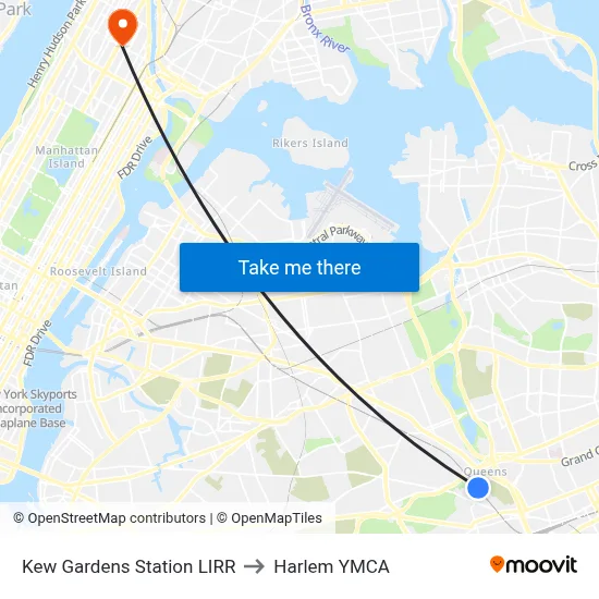 Kew Gardens Station LIRR to Harlem YMCA map