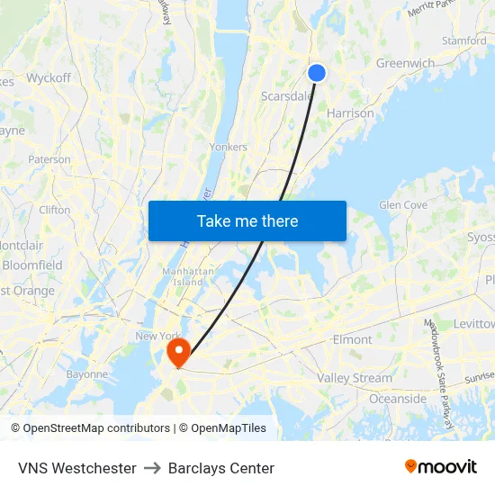VNS Westchester, 360 Mamaroneck Ave to Barclays Center map