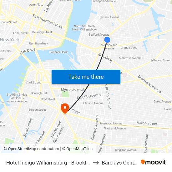 Hotel Indigo Williamsburg - Brooklyn to Barclays Center map