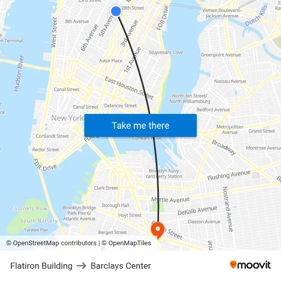 Flatiron Building to Barclays Center map