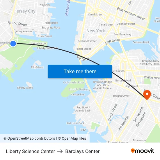 Liberty Science Center to Barclays Center map