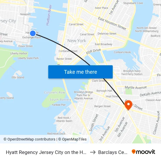 Hyatt Regency Jersey City on the Hudson to Barclays Center map