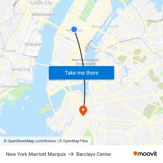 New York Marriott Marquis to Barclays Center map