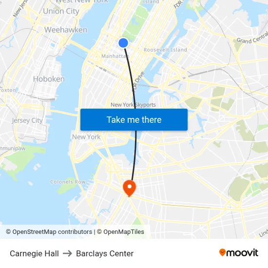 Carnegie Hall to Barclays Center map