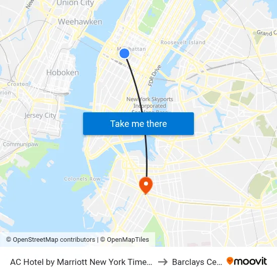 AC Hotel by Marriott New York Times Square to Barclays Center map
